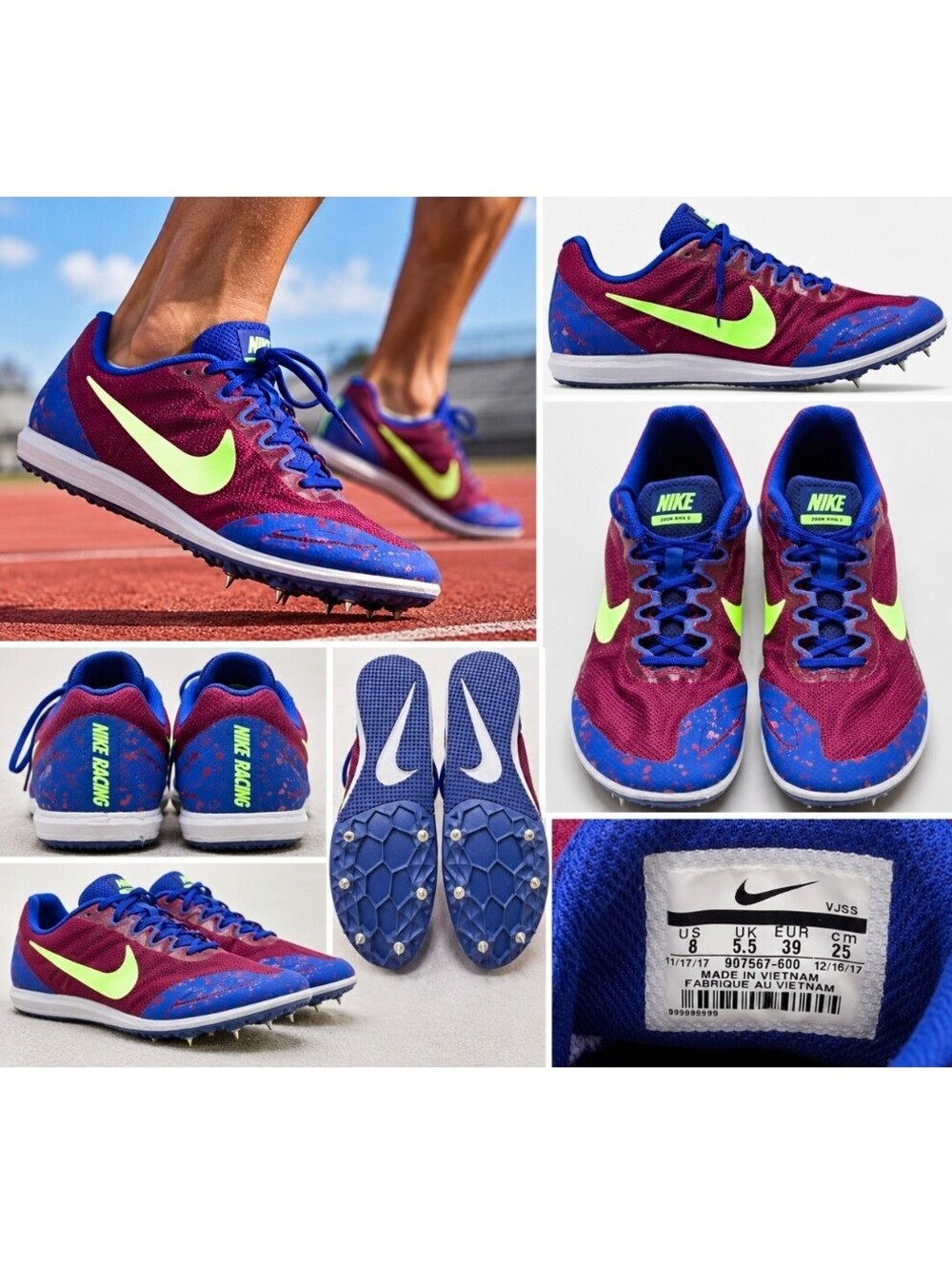 Nike Zoom Rival D 10 Women’s 8 Track Field Distance Spikes Burgundy Blue